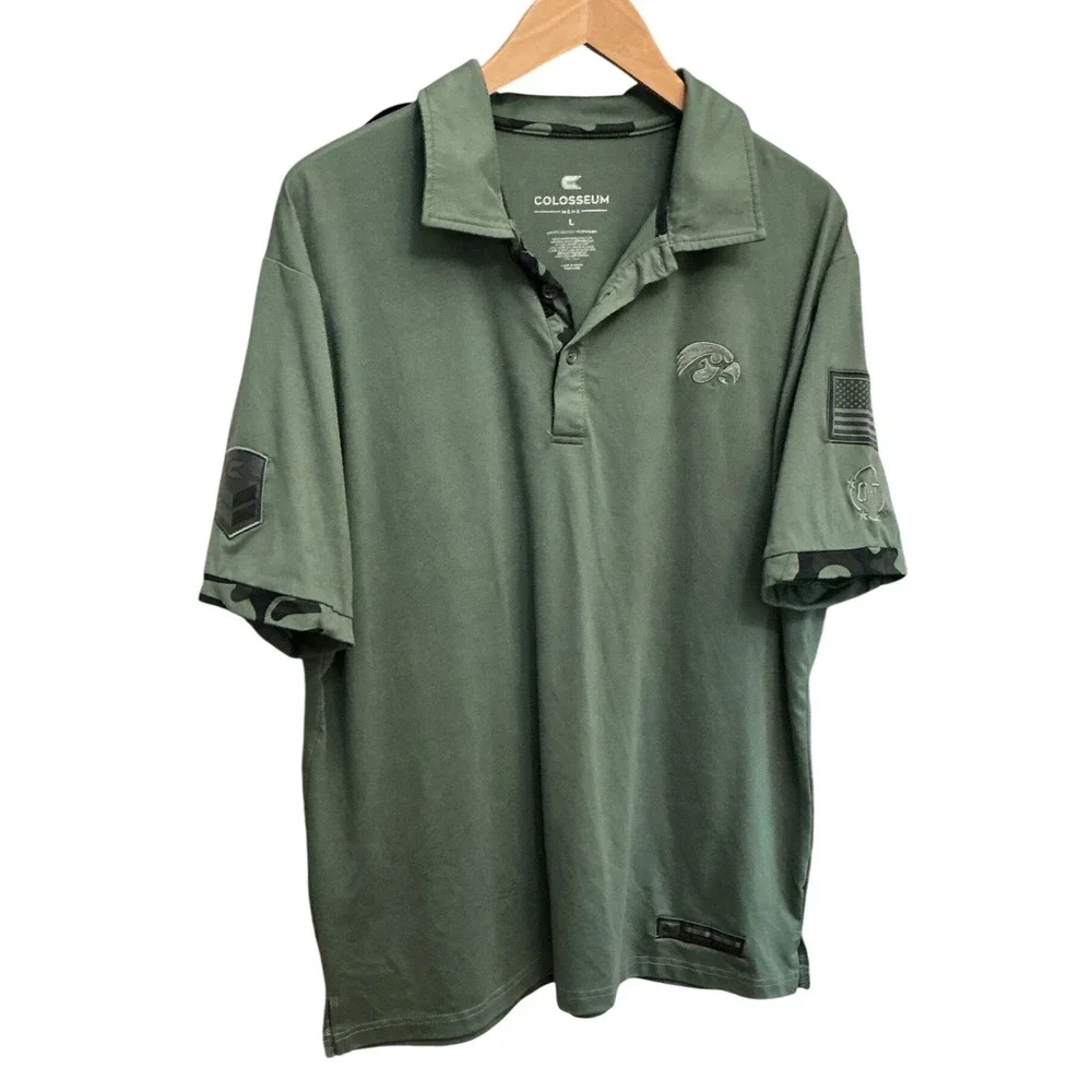 Colosseum Iowa‎ Hawkeyes OHT Military Appreciation Polo Shirt Green Mens Large